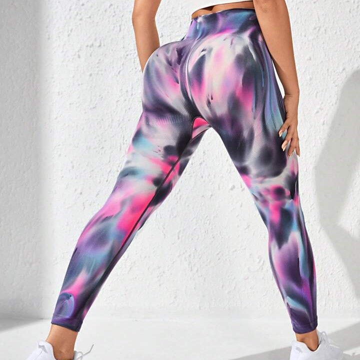 Mitaogirl new tie-dye yoga seamless high waist lift hip yoga running fitness pants long pants abdominal sports pants women