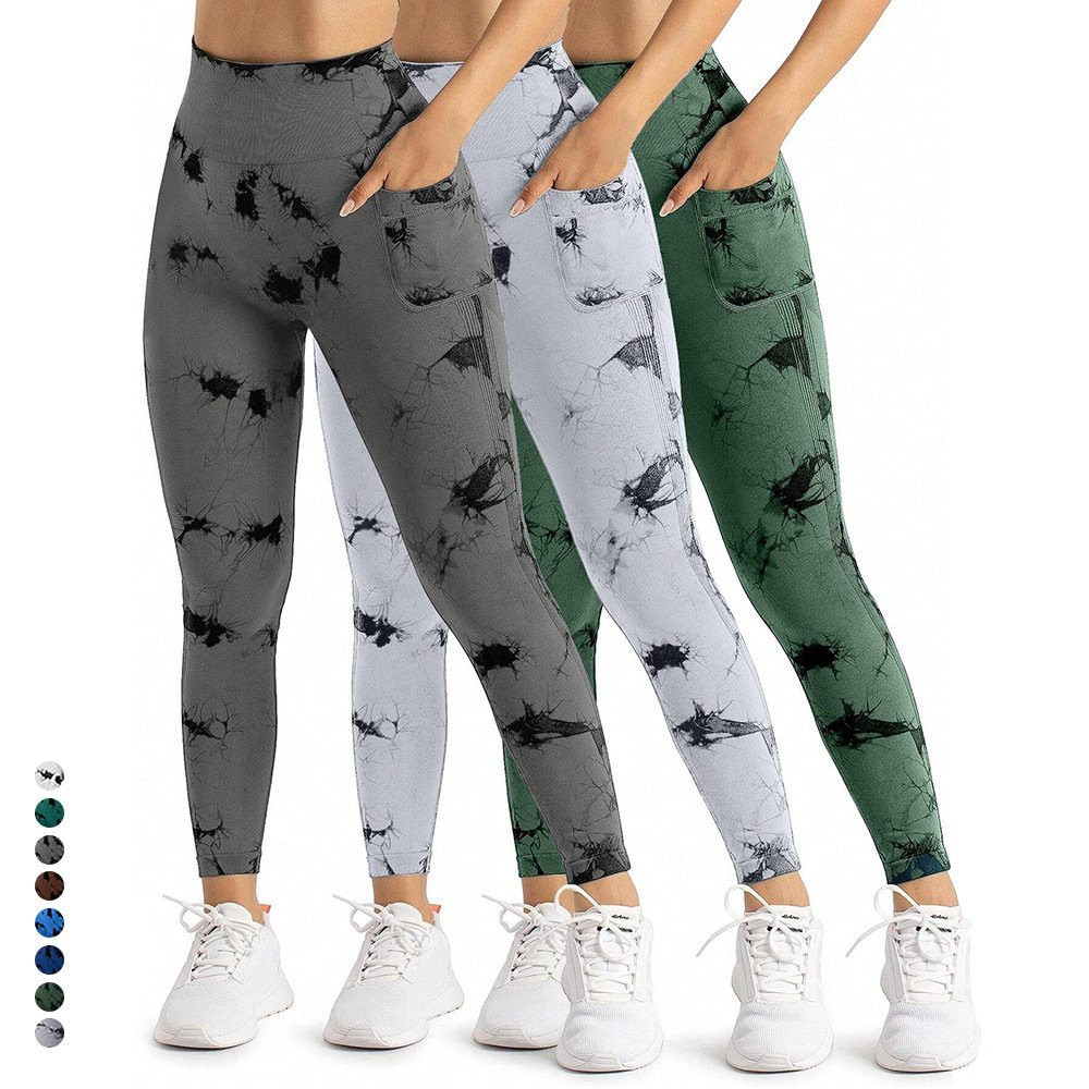 HH Custom Logo Ribbed Tie Dye Push Up Yoga Leggings Women Gym Fitness Sports Wear Seamless Workout Yoga Pants Tights Running Oem