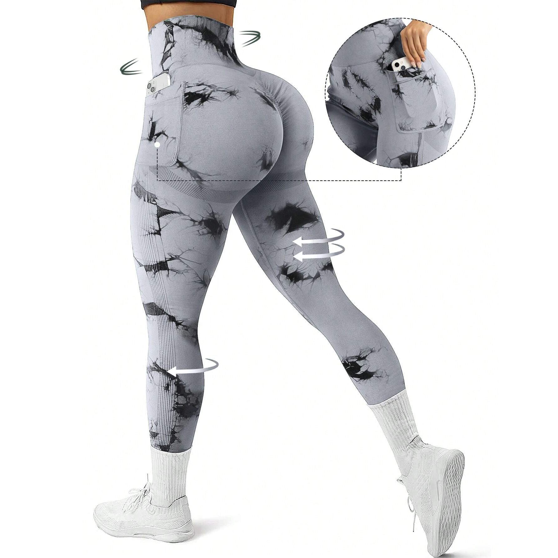 HH Custom Logo Ribbed Tie Dye Push Up Yoga Leggings Women Gym Fitness Sports Wear Seamless Workout Yoga Pants Tights Running Oem
