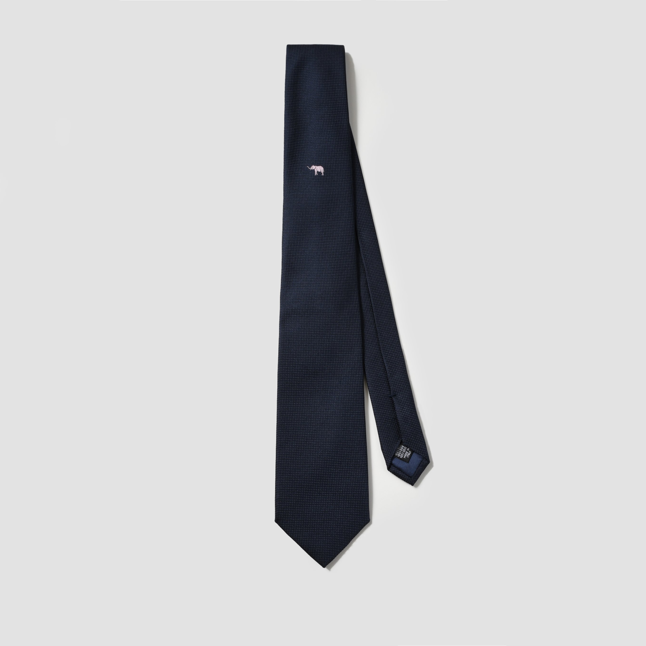 Elegant Men's Woven Tie - 100% Silk Lined in Night Blue with Pink Powder Embroidery - Custom Options for Corporate Events
