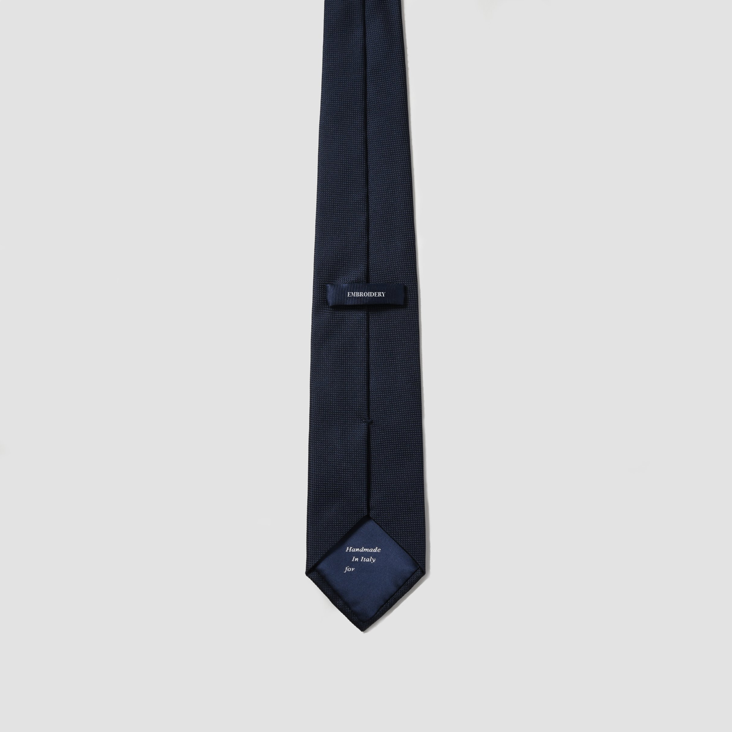 Elegant Men's Woven Tie - 100% Silk Lined in Night Blue with Pink Powder Embroidery - Custom Options for Corporate Events