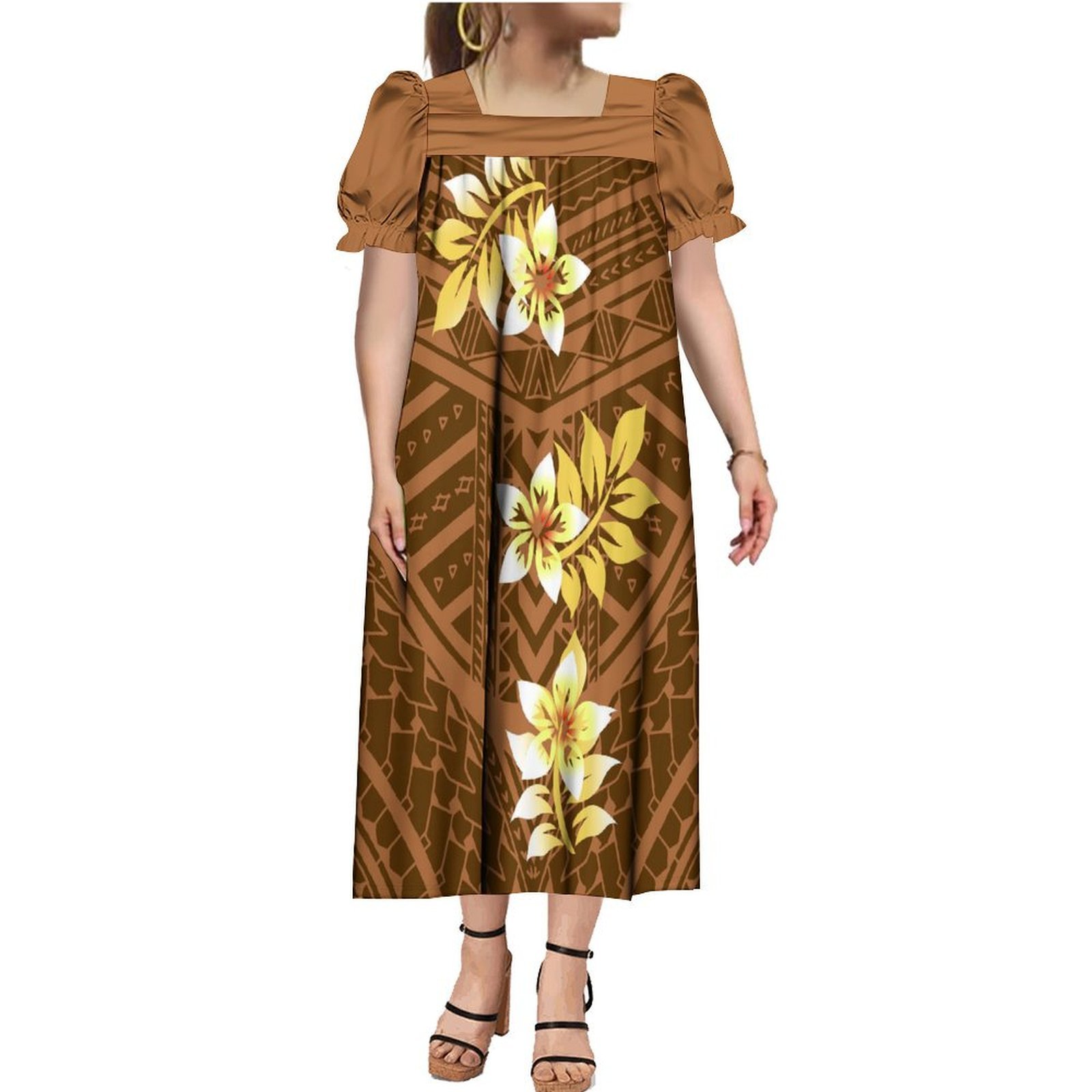 Wholesale Customized Micronesian Mumu Dress Women Elegant Fancy Bubble Sleeve Puffy Dresses Polynesian Plus Size Womens Dresses