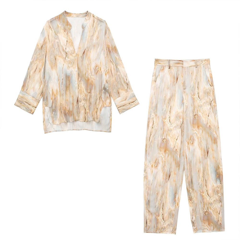 PB&ZA Women 2023 spring New Chic Fashion Tie dyed straight leg pants Vintage High Waist Waist Female Trousers Mujer