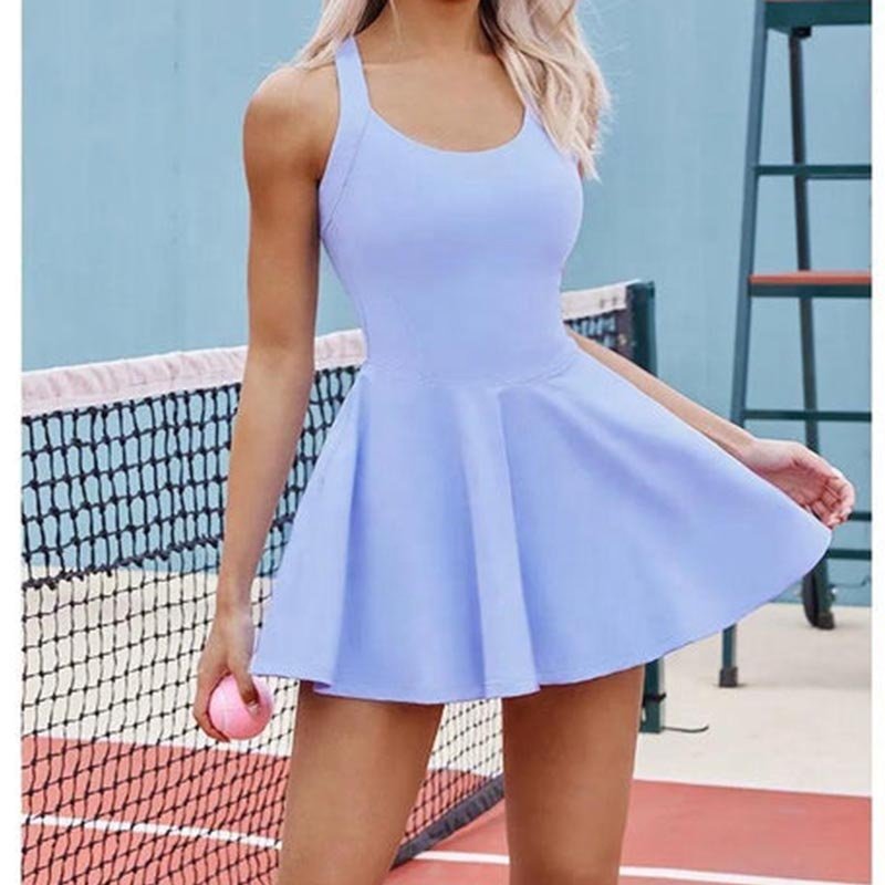 2024 new style high waist plus size sports fitness active wear women high stretchy one-piece tennis dress with shorts