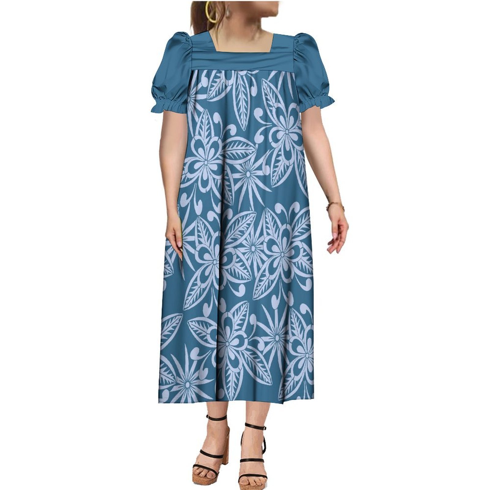 New Summer Micronesia Mumu Dress Custom Pacific Island Art Design Big Size Vintage Square Collar Long Puffy Dress Womens Dress