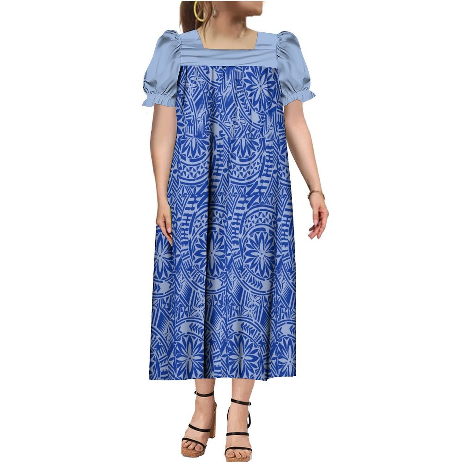 New Summer Micronesia Mumu Dress Custom Pacific Island Art Design Big Size Vintage Square Collar Long Puffy Dress Womens Dress