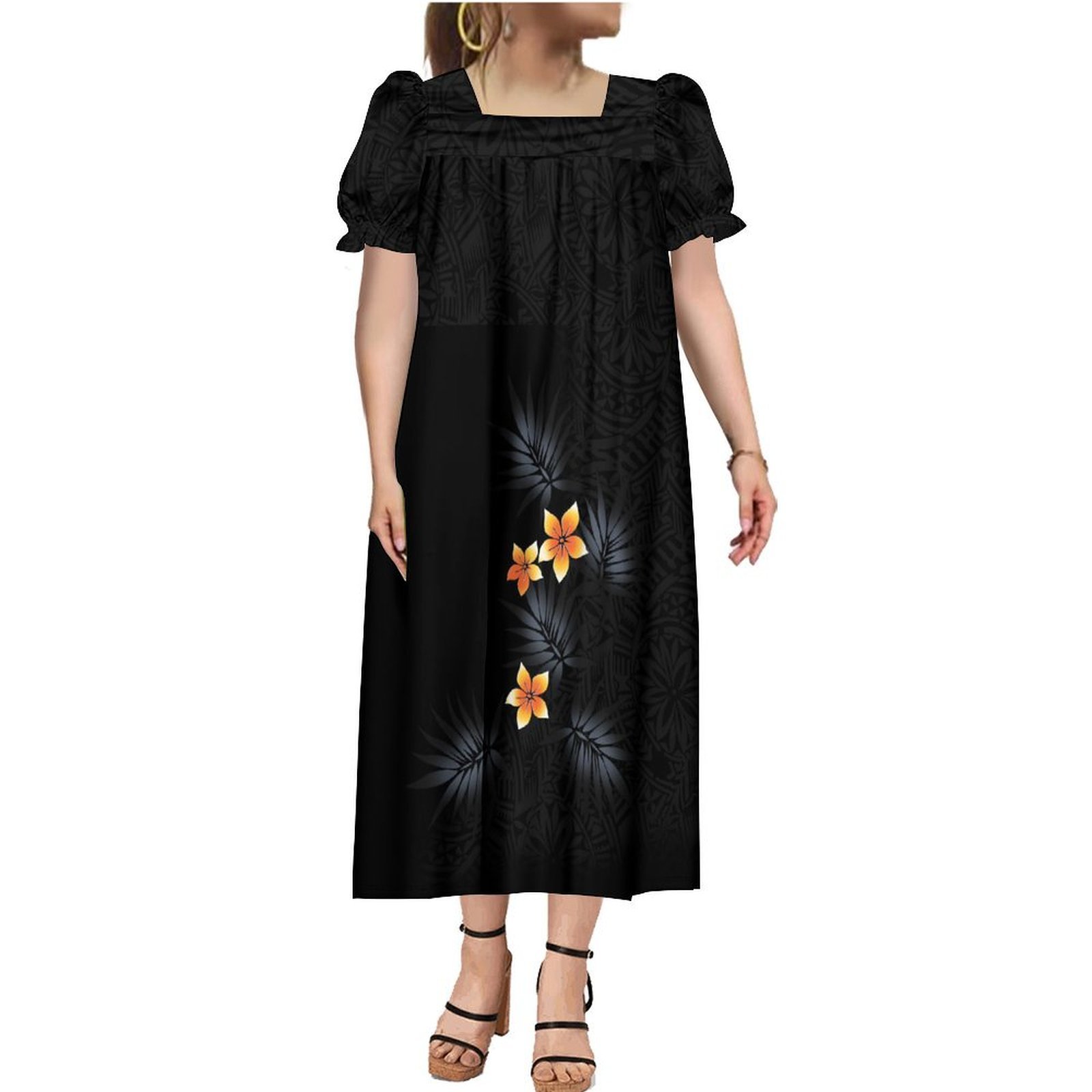 New Summer Micronesia Mumu Dress Custom Pacific Island Art Design Big Size Vintage Square Collar Long Puffy Dress Womens Dress
