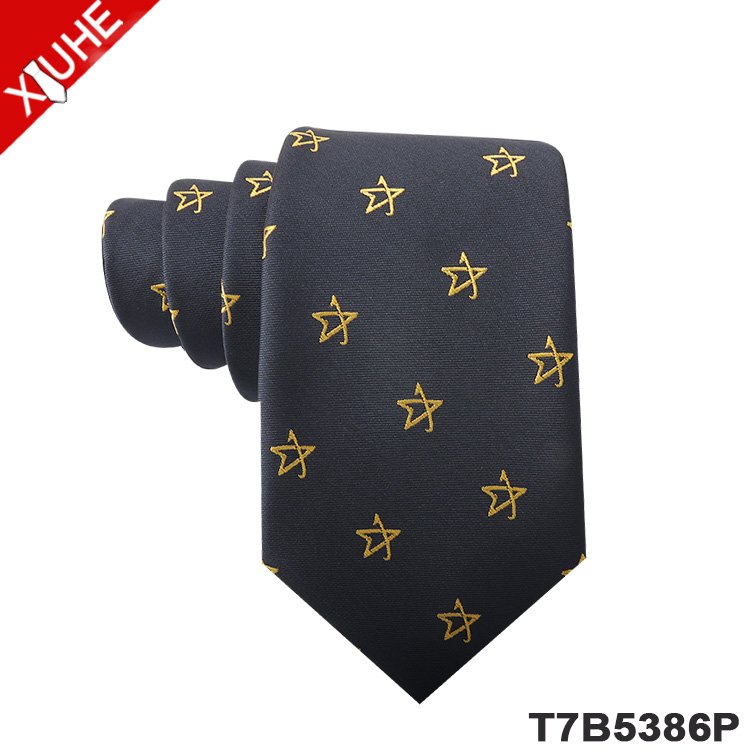 Uniform Tie OEM ODM Tie Gold Color School Jacquard Slim Necktie Mens Custom LOGO Polyester Ties