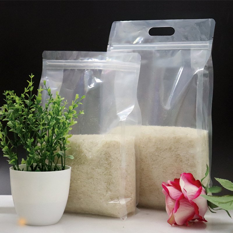 Eight-Side Seal Stand-Up Bag Frosted Transparent Zipper Portable Packaging Bag Candy Dried Fruit Food Plastic Handle Bag
