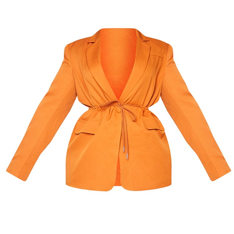 Undefined Wholesale High Quality Women fall plus size suit orange color tie-waist blazer for curvy ladies