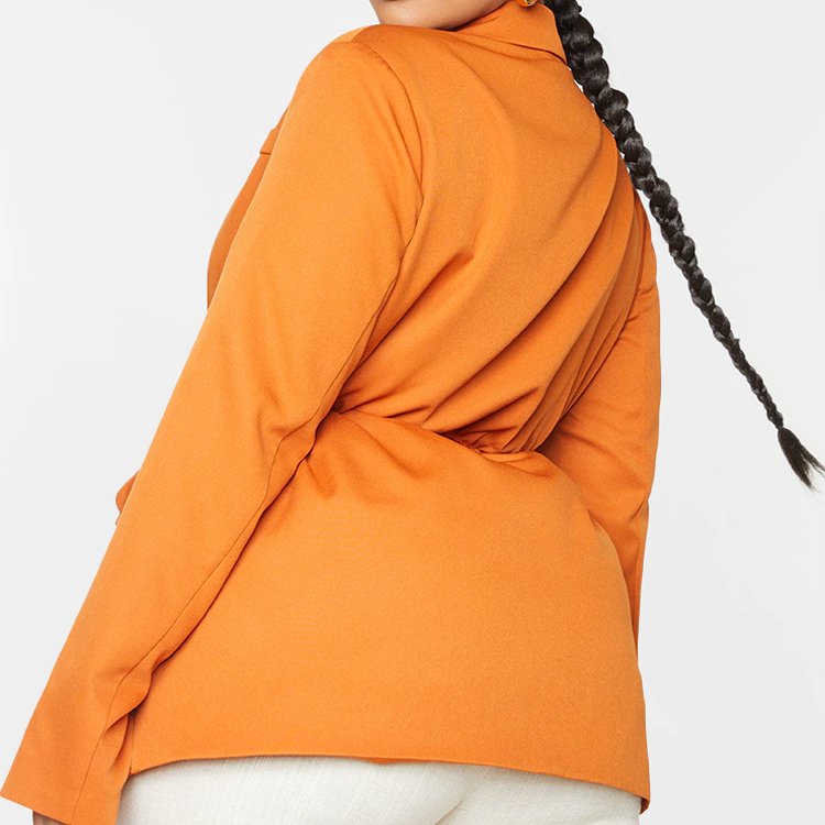 Undefined Wholesale High Quality Women fall plus size suit orange color tie-waist blazer for curvy ladies