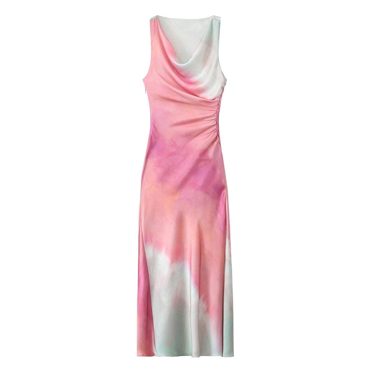 PB&ZA Women 2024 summer New Chic Fashion Tie dye print MIDI Dress Vintage Sleeveless Female Dresses robe Mujer