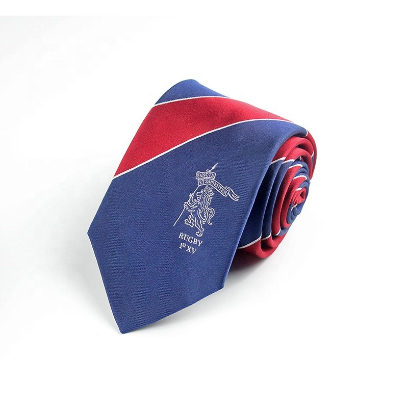Business Burguandy Navy Striped Polyester Woven Jacquard Mens Logo Neckties Custom Private Label Necktie