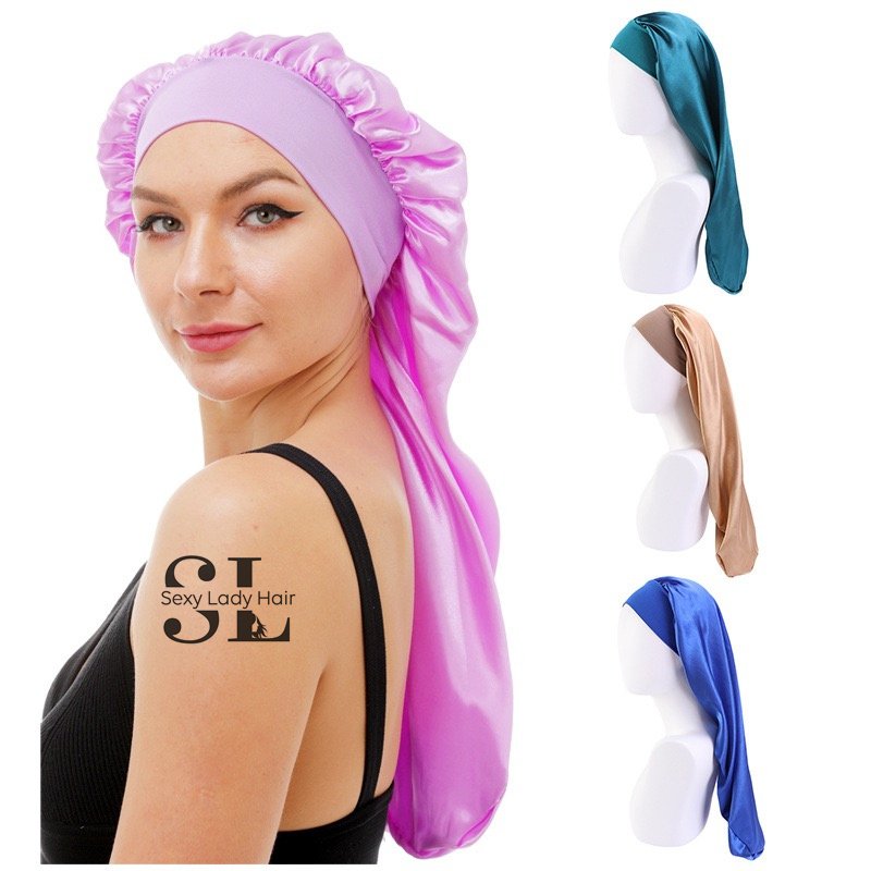 Top Selling Satin Braid Long Bonnet Custom Elastic Long Head Tie Silk Hair Bonnet Sleep Bonnets With Logo