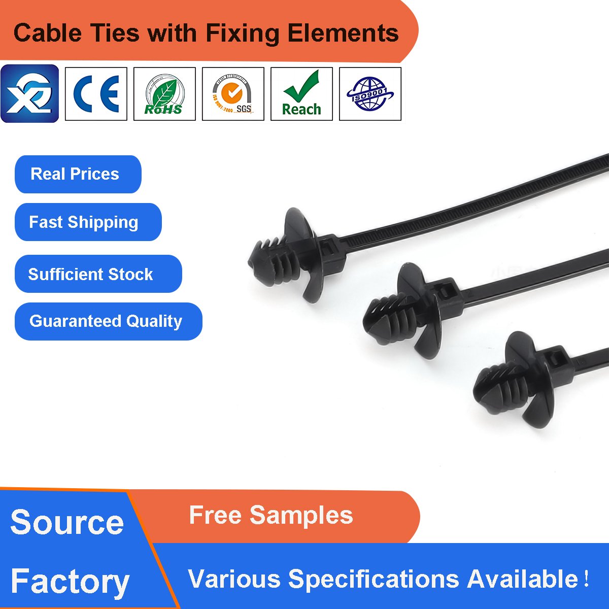 2.5*110mm Versatile Fastening: Push Mount Style Premium Nylon Cable Zip Tie with Fir Tree Head Design