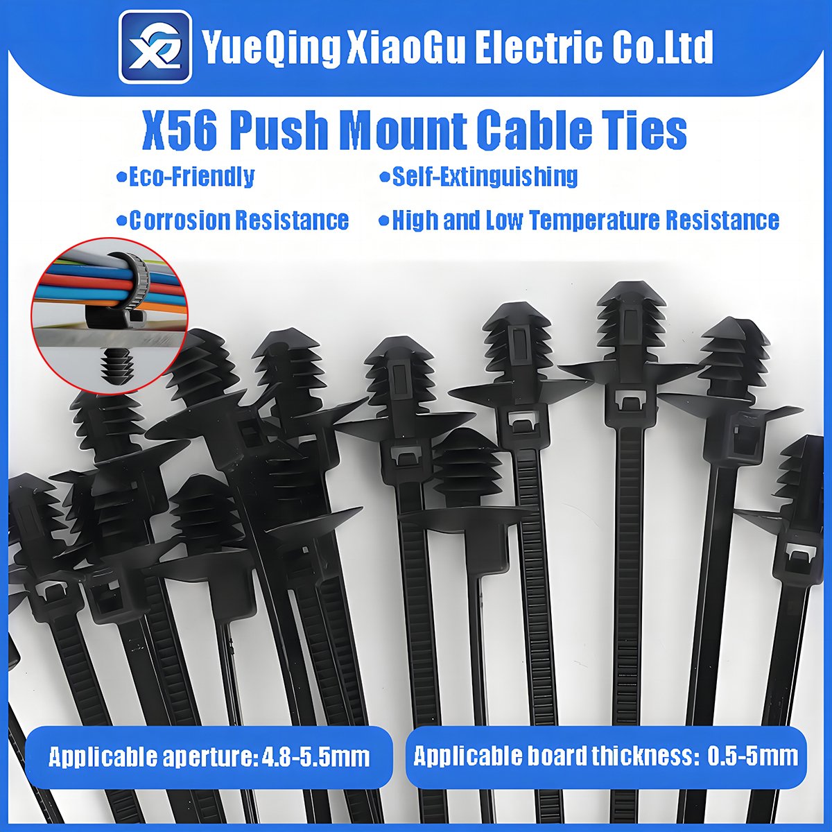 2.5*110mm Versatile Fastening: Push Mount Style Premium Nylon Cable Zip Tie with Fir Tree Head Design