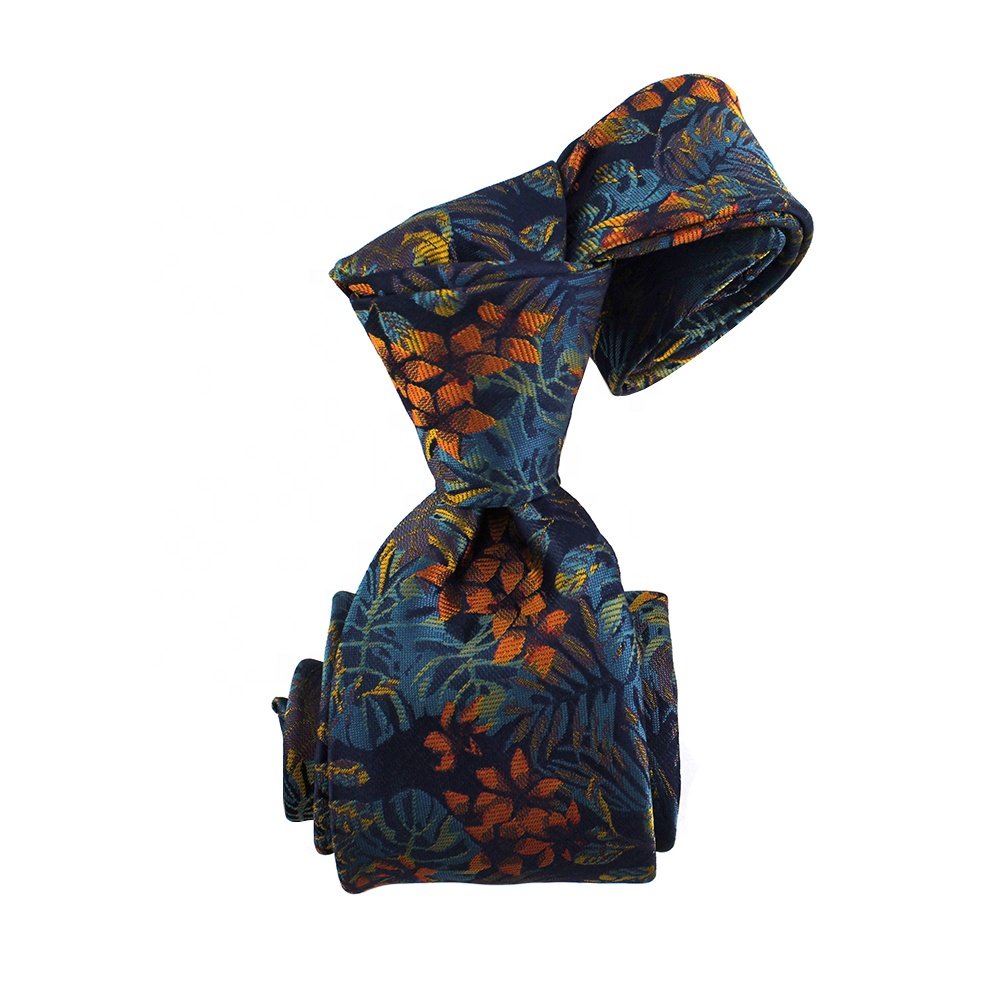 Skinny Neck Ties Novelty Wholesale Chinese Shengzhou Mens Custom Necktie Polyester Woven Tropical Leaf Floral Men Best Ties
