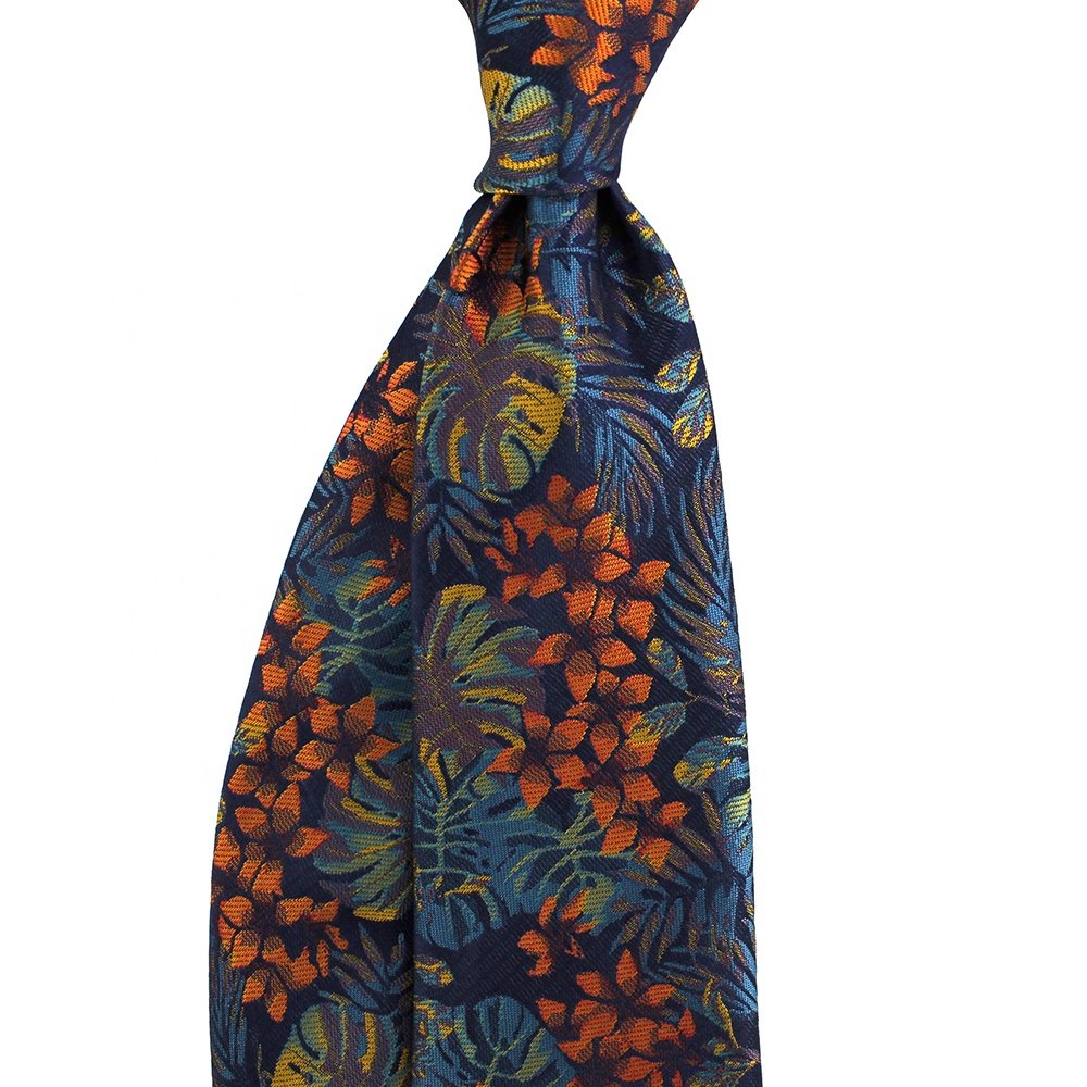 Skinny Neck Ties Novelty Wholesale Chinese Shengzhou Mens Custom Necktie Polyester Woven Tropical Leaf Floral Men Best Ties