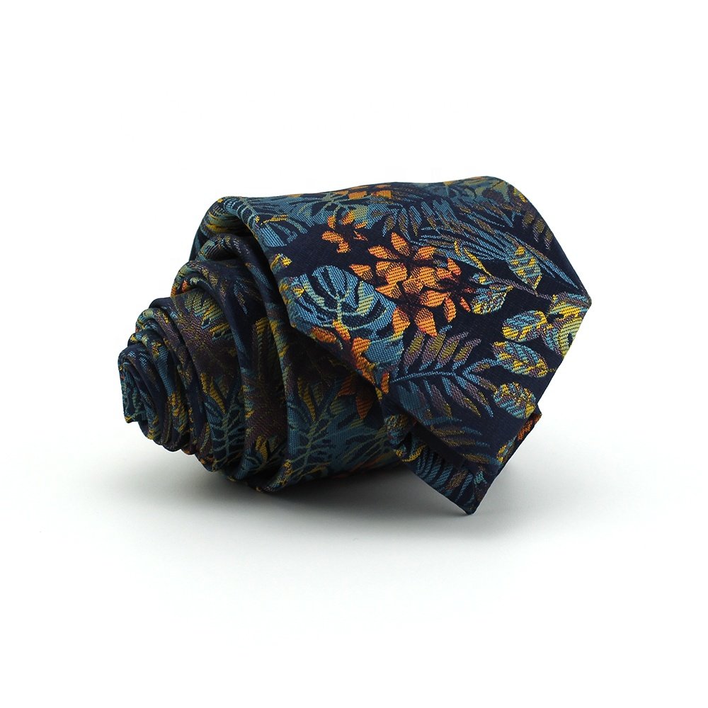 Skinny Neck Ties Novelty Wholesale Chinese Shengzhou Mens Custom Necktie Polyester Woven Tropical Leaf Floral Men Best Ties