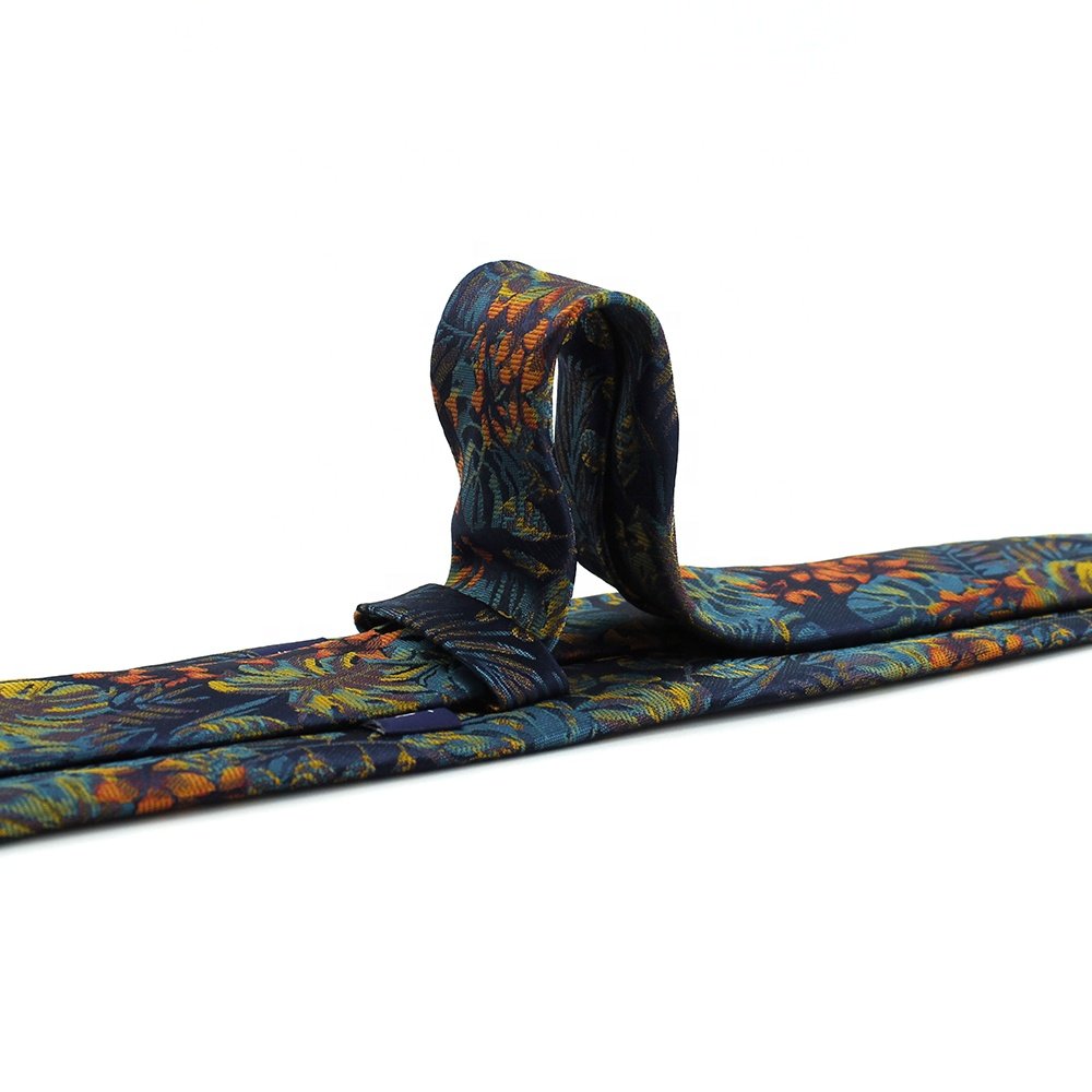 Skinny Neck Ties Novelty Wholesale Chinese Shengzhou Mens Custom Necktie Polyester Woven Tropical Leaf Floral Men Best Ties