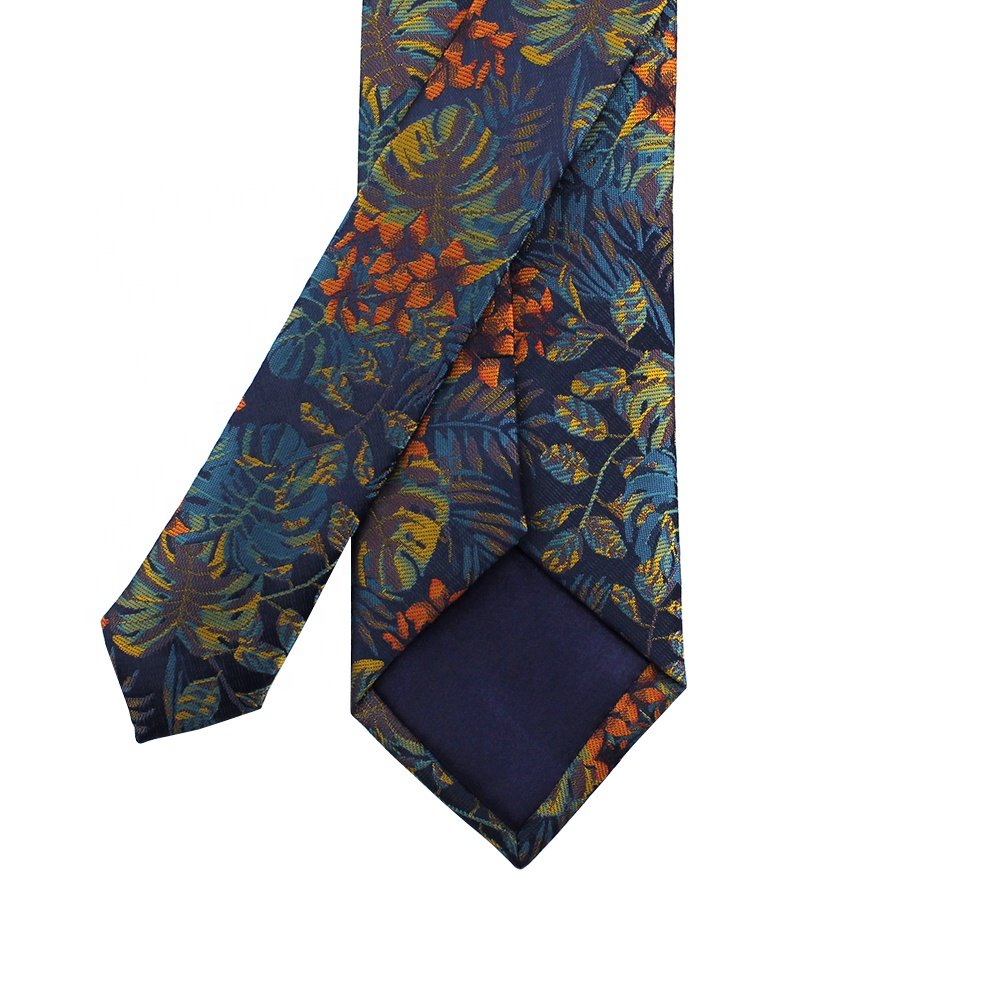 Skinny Neck Ties Novelty Wholesale Chinese Shengzhou Mens Custom Necktie Polyester Woven Tropical Leaf Floral Men Best Ties