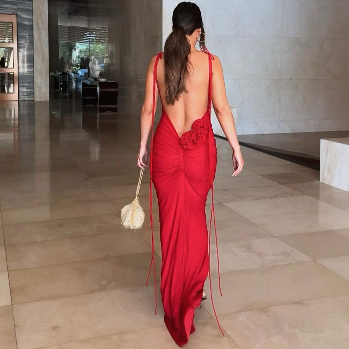 Summer Rose backless pleated tie Wrapped Floral Sleeveless Short Dress Bodycon Dresses