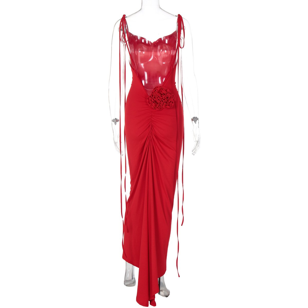 Summer Rose backless pleated tie Wrapped Floral Sleeveless Short Dress Bodycon Dresses