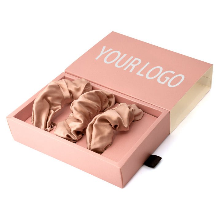 Factory custom logo label large pure silk hair tie for women vegan 100% mulberry silk scrunchie with box