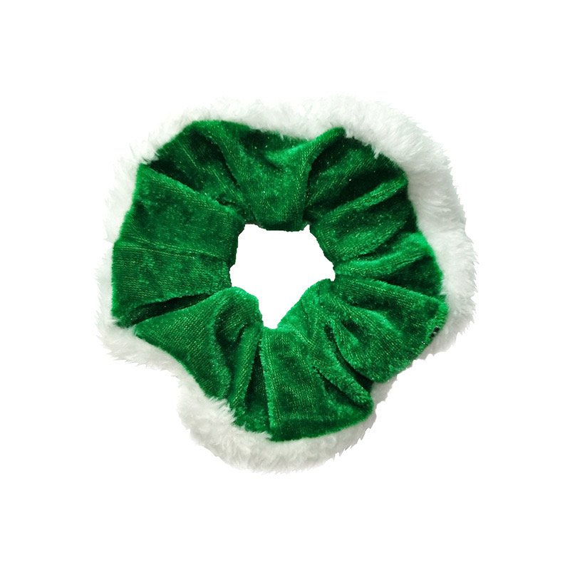 Winter Red Green Christmas Santa Furry Hair Scrunchies Elastic Hot Selling Plush Scrunchies Christmas Festival Accessories Women
