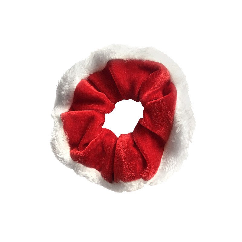 Winter Red Green Christmas Santa Furry Hair Scrunchies Elastic Hot Selling Plush Scrunchies Christmas Festival Accessories Women
