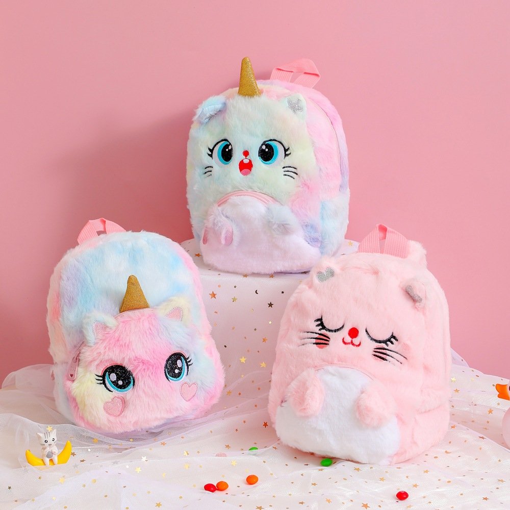 Factory Kids Gift Toy Bags Colorful Nursery School Bags Cute Mini Unicorn Cat Backpack purse Plush Rabbit Backpack for Girls