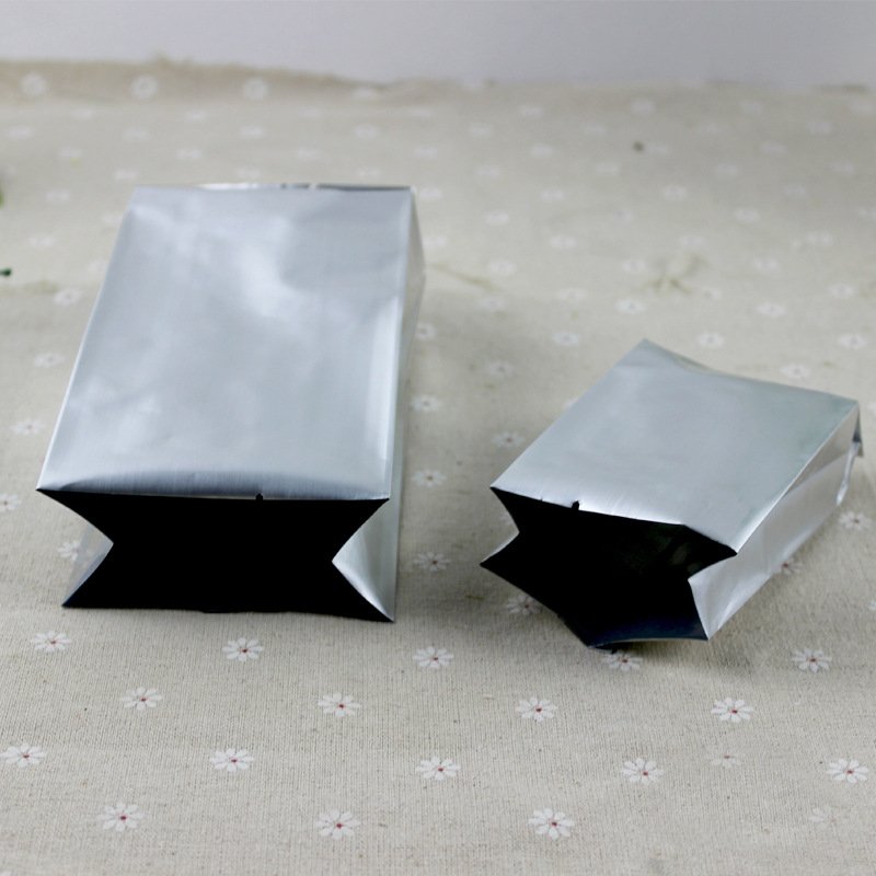Side Gusset Bag Silver Pure Aluminum Foil High Barrier Heat Sealable Long Term Food Packaging Pouches With Tear Notch