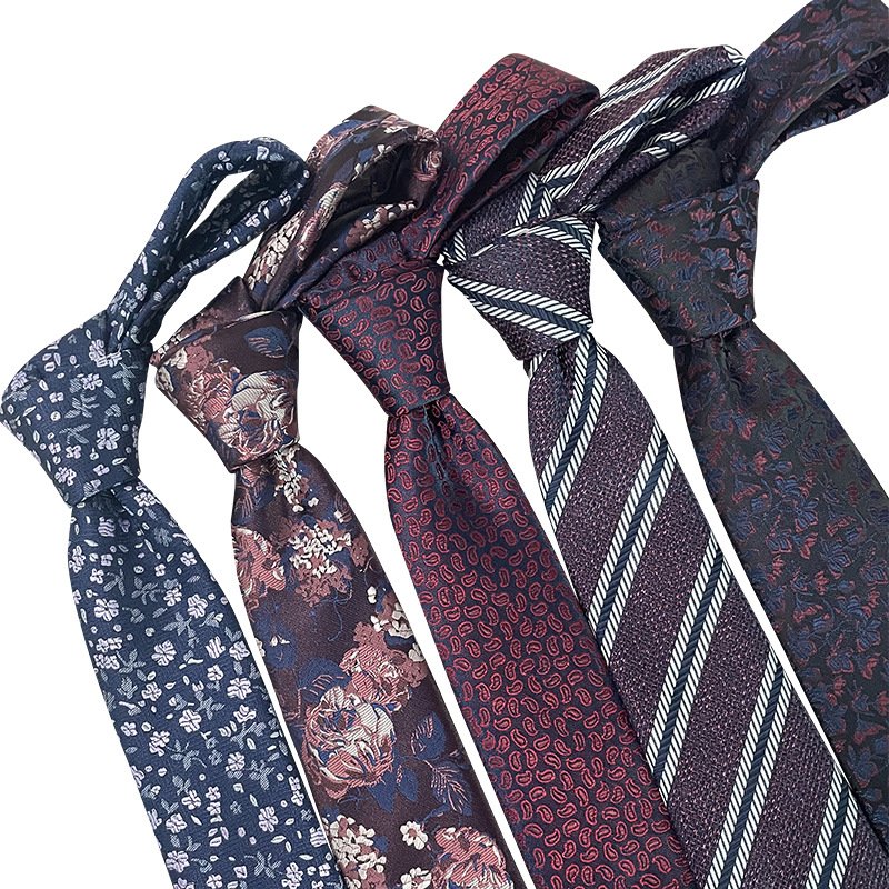 New High Quality Classic Men's Tie Red Blue Stripe Floral 7.5cm Jacquard Microfiber Necktie Mens Woven Ties