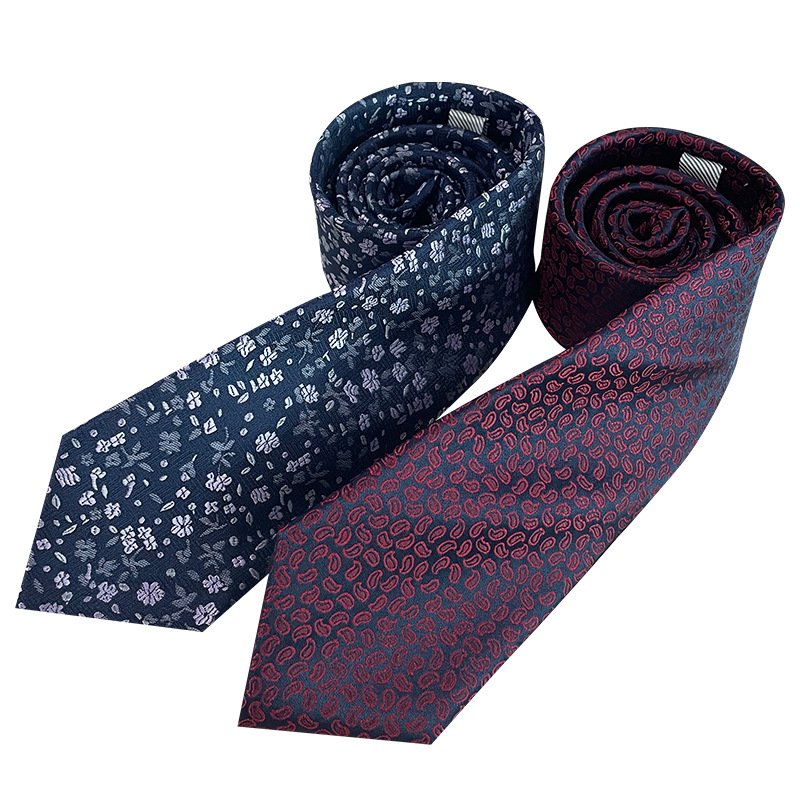 New High Quality Classic Men's Tie Red Blue Stripe Floral 7.5cm Jacquard Microfiber Necktie Mens Woven Ties