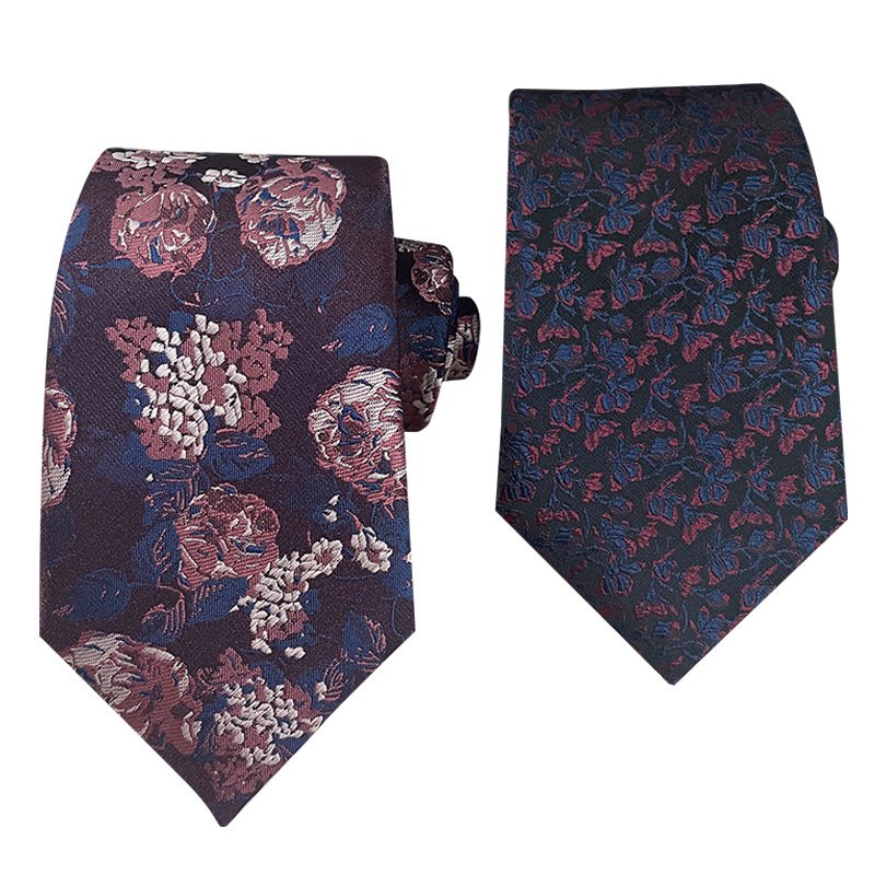 New High Quality Classic Men's Tie Red Blue Stripe Floral 7.5cm Jacquard Microfiber Necktie Mens Woven Ties