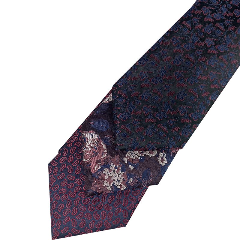 New High Quality Classic Men's Tie Red Blue Stripe Floral 7.5cm Jacquard Microfiber Necktie Mens Woven Ties
