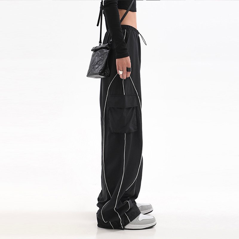 Custom OEM Manufacturer Vintage Pockets High Waist Streetwear baggy Casual ladies Long parachute Cargo Pant for women Trousers