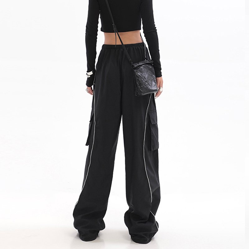 Custom OEM Manufacturer Vintage Pockets High Waist Streetwear baggy Casual ladies Long parachute Cargo Pant for women Trousers
