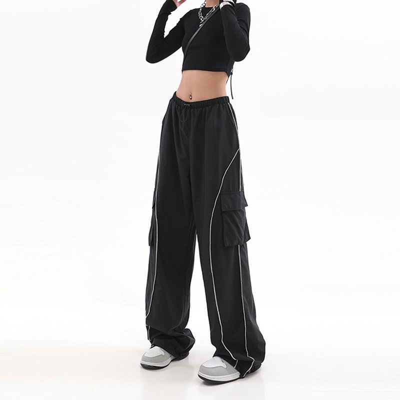 Custom OEM Manufacturer Vintage Pockets High Waist Streetwear baggy Casual ladies Long parachute Cargo Pant for women Trousers