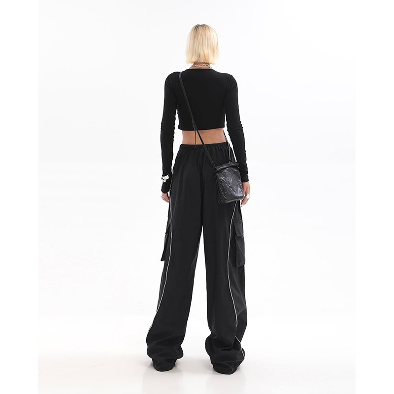 Custom OEM Manufacturer Vintage Pockets High Waist Streetwear baggy Casual ladies Long parachute Cargo Pant for women Trousers