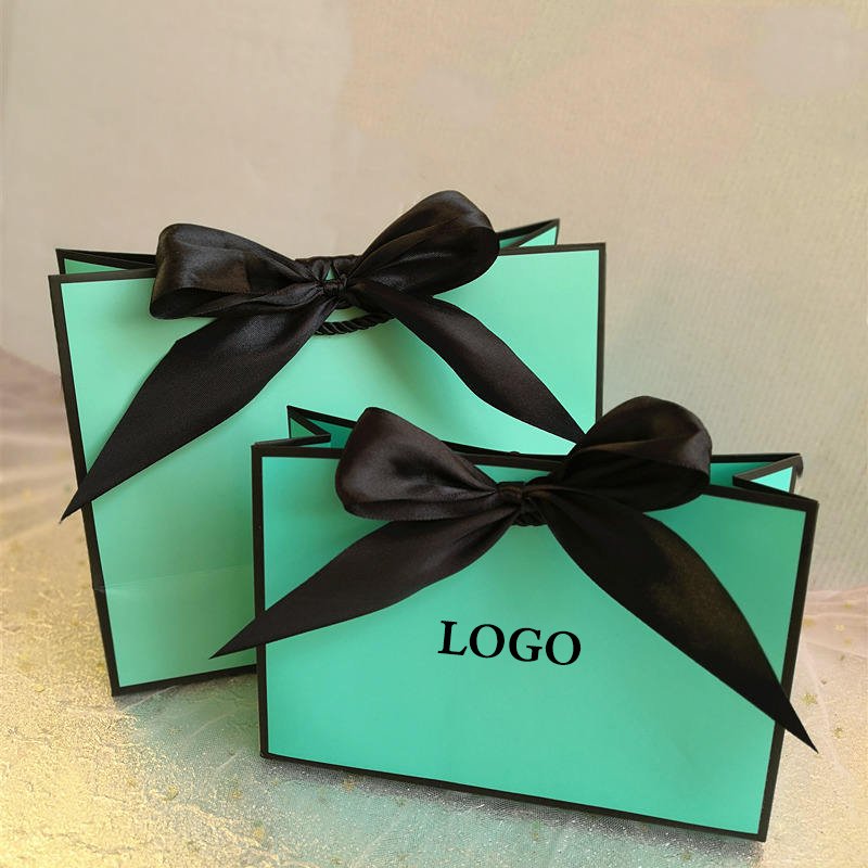 Custom Private Logo Printed White Luxury Shopping Tote Gift Paper Bags With Ribbon Tie Bow For Shoes