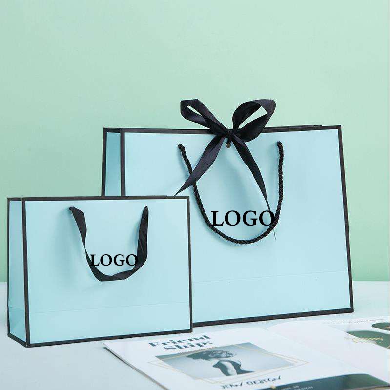 Custom Private Logo Printed White Luxury Shopping Tote Gift Paper Bags With Ribbon Tie Bow For Shoes