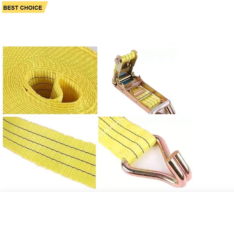 Wll 5400lbs 2 Inch X 30ft Heavy Duty Classic Yellow Replacement Polyester Tie Down Winch Straps With Double J Hook