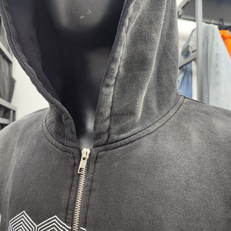 YSJY Manufacturer Streetwear Custom Logo Zip Up Acid Stone Wash Sun Fade Distressed Hoodie For Men