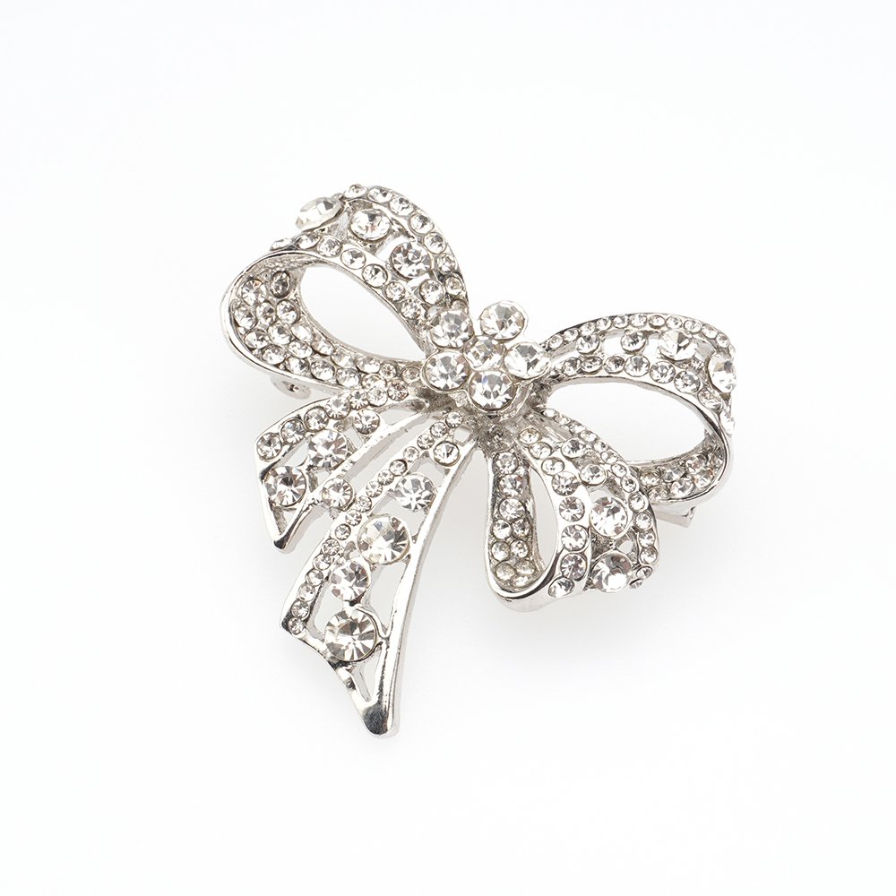 Factory Wholesale Crystal Rhinestone Bowknot Pin Custom Metal Rhinestone Bow Tie Brooches Woman