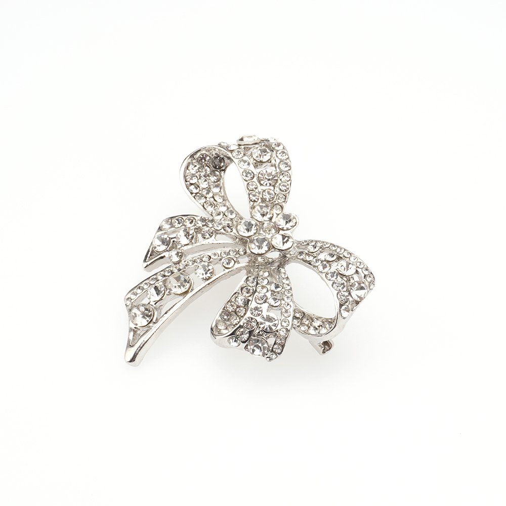 Factory Wholesale Crystal Rhinestone Bowknot Pin Custom Metal Rhinestone Bow Tie Brooches Woman