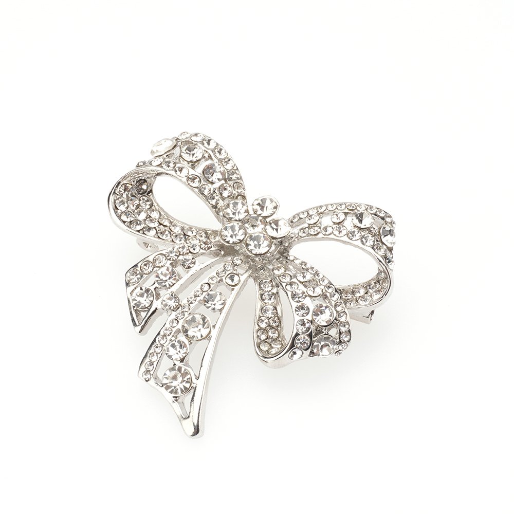 Factory Wholesale Crystal Rhinestone Bowknot Pin Custom Metal Rhinestone Bow Tie Brooches Woman
