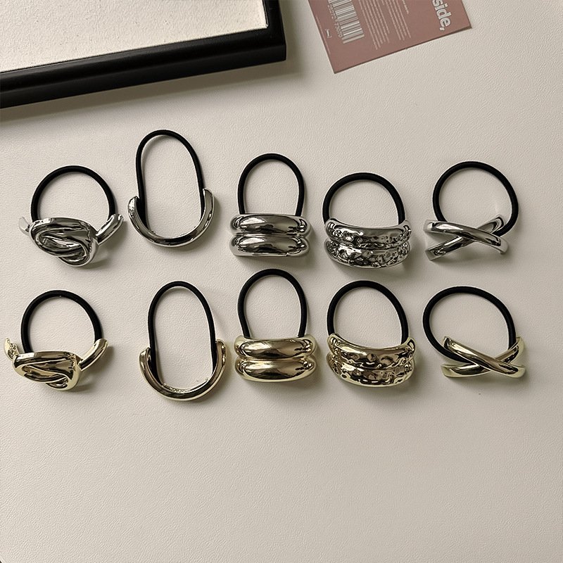 Wholesale Hot Selling Elastic Hair Bands Ponytail Cuffs Hair Ties Metal Geometric Shape Tied Horsetail Hair Rope For Women