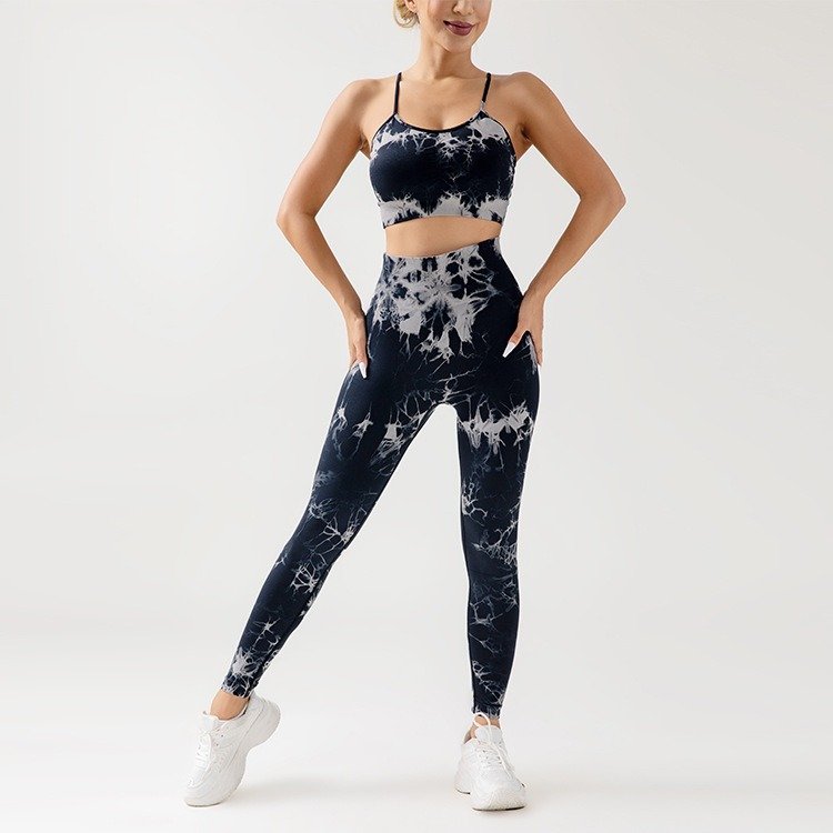Customized New Arrival Women Workout Tie Dye Yoga Conjunto Seamless Sexy Bra Scrunch Butt Legging 2 Piece Yoga Set