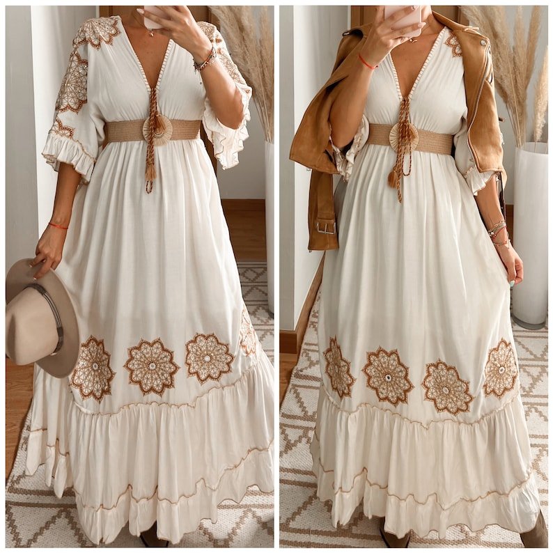 2024 Latest Collection Fashion Women 100 % Silk Tie and Dye Printed V Neck Beach Women Dress Boho Summer Handmade Premium